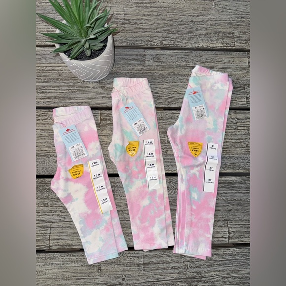 Set of 3 Pairs Various Size Pink Tie-Dye Leggings, 12 month, 18 month, & 2T - Picture 1 of 2